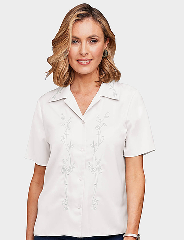 Short Sleeve Embroidered Blouse - LN091